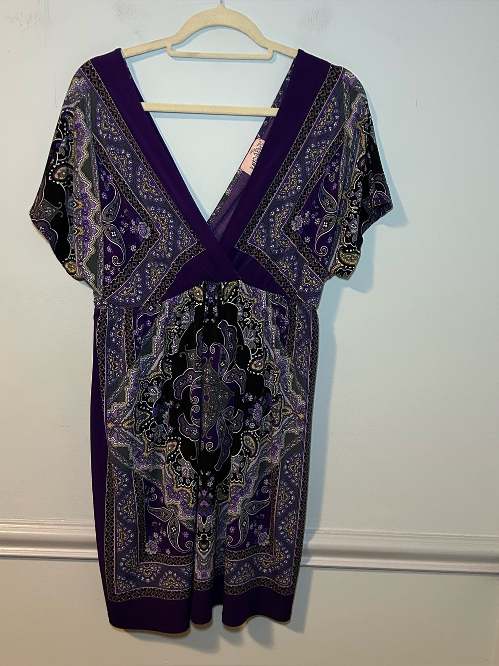 Epilogue Purple v-Neck Y2K Short Sleeve Mink Tunic Dress Size Large